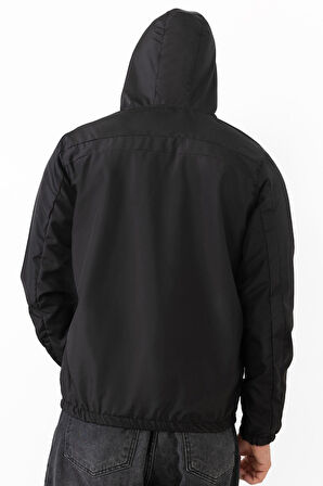 Erkek Kapüşonlu Su ve Rüzgar Geçirmez Cepli Astarlı Oversize Yağmurluk