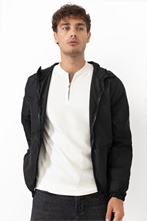 Erkek Kapüşonlu Su ve Rüzgar Geçirmez Cepli Astarlı Oversize Yağmurluk