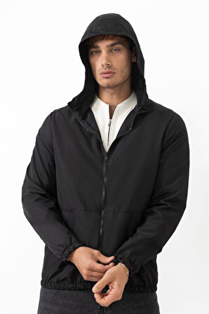 Erkek Kapüşonlu Su ve Rüzgar Geçirmez Cepli Astarlı Oversize Yağmurluk