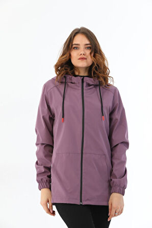 Kadın Astarlı Su Geçirmez Ve Rüzgara Dayanıklı Kapüşonlu Iç Cepli Yağmurluk - Rüzgarlık