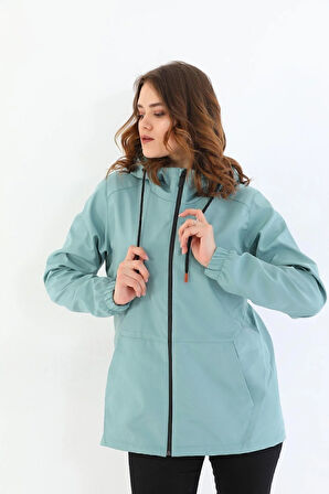 Kadın Astarlı Su Geçirmez Ve Rüzgara Dayanıklı Kapüşonlu Iç Cepli Yağmurluk - Rüzgarlık