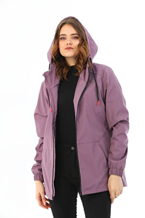 Kadın Astarlı Su Geçirmez Ve Rüzgara Dayanıklı Kapüşonlu Iç Cepli Yağmurluk - Rüzgarlık