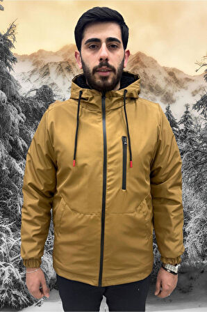 Erkek Kürklü Su Ve Rüzgar Geçirmez Kapüşonlu Kışlık Mont & Kaban & Parka