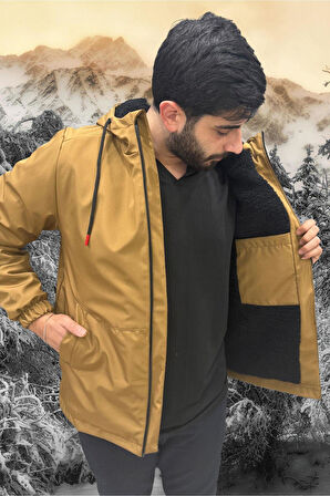 Erkek Kürklü Su Ve Rüzgar Geçirmez Kapüşonlu Kışlık Mont & Kaban & Parka