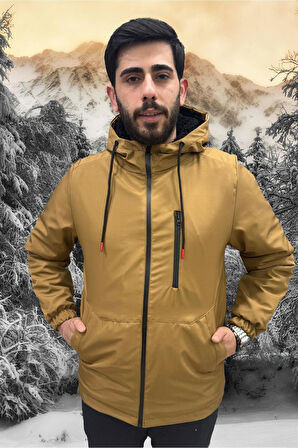 Erkek Kürklü Su Ve Rüzgar Geçirmez Kapüşonlu Kışlık Mont & Kaban & Parka