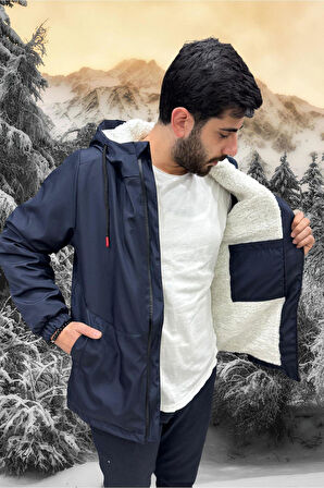 Erkek Kürklü Su Ve Rüzgar Geçirmez Kapüşonlu Kışlık Mont & Kaban & Parka