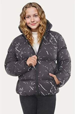 Kız Çocuk Çıkabilir Kapüşonlu Su ve Rüzgar Geçirmez Cepli Kışlık Şişme Mont & Kaban & Parka