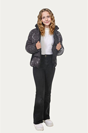 Kız Çocuk Çıkabilir Kapüşonlu Su ve Rüzgar Geçirmez Cepli Kışlık Şişme Mont & Kaban & Parka