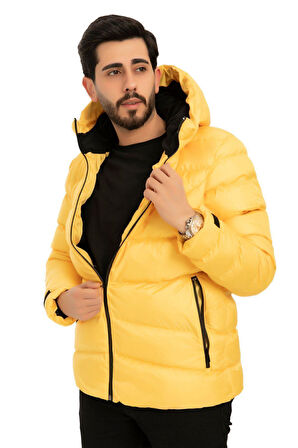 Erkek Kapüşonlu Polarlı Kürklü Su Geçirmez Rüzgara Dayanıklı Şişme Mont Kaban Parka