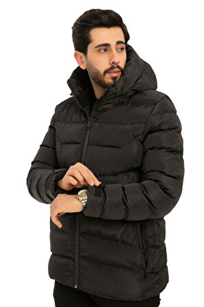 Erkek Kapüşonlu Polarlı Kürklü Su Geçirmez Rüzgara Dayanıklı Şişme Mont Kaban Parka