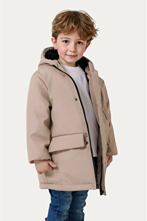Erkek Çocuk İçi Kürklü Su Ve Rüzgar Geçirmez Kapüşonlu 3 Cep Kışlık Mont & Kaban & Parka