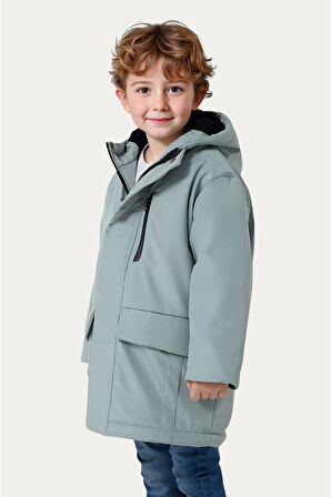 Erkek Çocuk İçi Kürklü Su Ve Rüzgar Geçirmez Kapüşonlu 3 Cep Kışlık Mont & Kaban & Parka