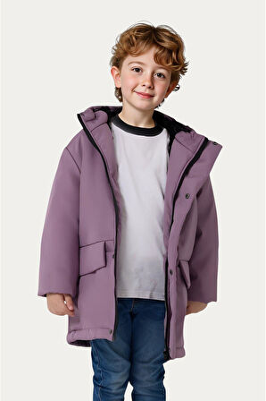 Erkek Çocuk İçi Kürklü Su Ve Rüzgar Geçirmez Kapüşonlu 3 Cep Kışlık Mont & Kaban & Parka