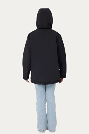 Kız Çocuk Kürklü Su ve Rüzgar Geçirmez Kapüşonlu 3 Cep Kışlık Mont & Kaban & Parka