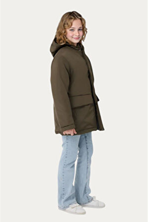 Kız Çocuk Kürklü Su ve Rüzgar Geçirmez Kapüşonlu 3 Cep Kışlık Mont & Kaban & Parka