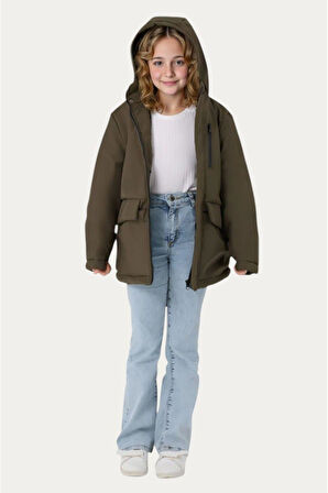 Kız Çocuk Kürklü Su ve Rüzgar Geçirmez Kapüşonlu 3 Cep Kışlık Mont & Kaban & Parka