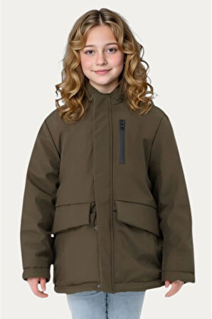 Kız Çocuk Kürklü Su ve Rüzgar Geçirmez Kapüşonlu 3 Cep Kışlık Mont & Kaban & Parka