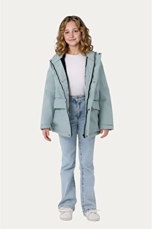 Kız Çocuk Kürklü Su ve Rüzgar Geçirmez Kapüşonlu 3 Cep Kışlık Mont & Kaban & Parka