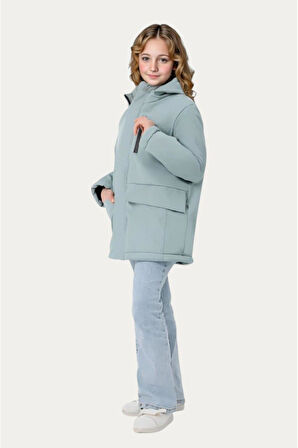 Kız Çocuk Kürklü Su ve Rüzgar Geçirmez Kapüşonlu 3 Cep Kışlık Mont & Kaban & Parka