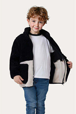 Erkek Çocuk Peluş Cepli Fermuarlı Welsoft Kışlık Mont