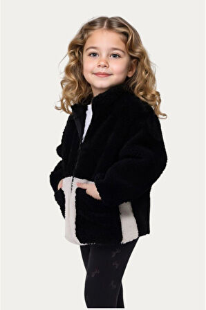 Kız Çocuk Peluş Cepli Fermuarlı Welsoft Kışlık Mont