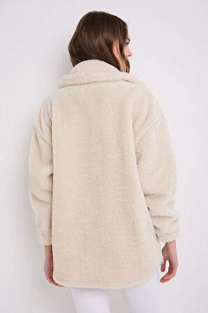 Kadın Peluş Rüzgar Geçirmez Welsoft Çift Cepli Kışlık Mont Kaban