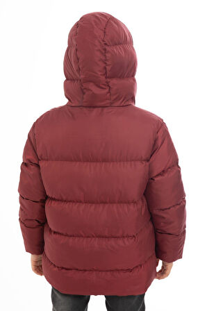 Spor Erkek Çocuk Polarlı Kürklü Kapüşonlu Su Geçirmez Rüzgara Dayanıklı Şişme Kışlık Mont