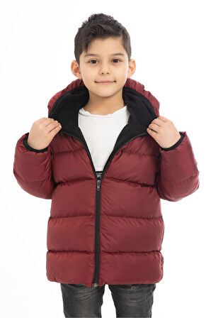 Spor Erkek Çocuk Polarlı Kürklü Kapüşonlu Su Geçirmez Rüzgara Dayanıklı Şişme Kışlık Mont