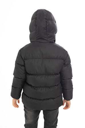 Spor Erkek Çocuk Polarlı Kürklü Kapüşonlu Su Geçirmez Rüzgara Dayanıklı Şişme Kışlık Mont