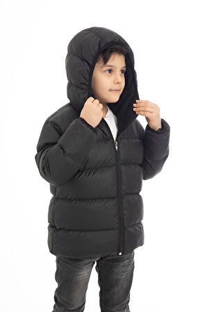 Spor Erkek Çocuk Polarlı Kürklü Kapüşonlu Su Geçirmez Rüzgara Dayanıklı Şişme Kışlık Mont