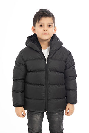 Spor Erkek Çocuk Polarlı Kürklü Kapüşonlu Su Geçirmez Rüzgara Dayanıklı Şişme Kışlık Mont