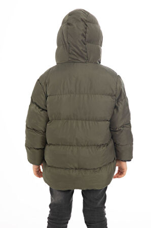 Spor Erkek Çocuk Polarlı Kürklü Kapüşonlu Su Geçirmez Rüzgara Dayanıklı Şişme Kışlık Mont