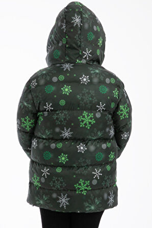 Spor Kız Çocuk Dijital Desen Polar Su ve Rüzgar Geçirmez Kapüşonlu Şişme Kışlık Mont