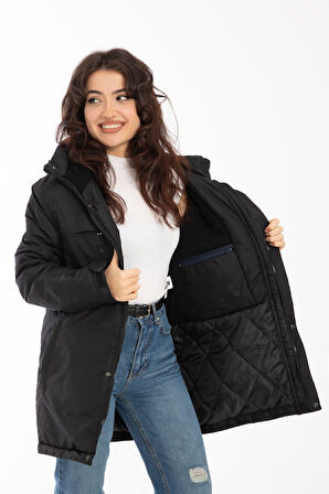 Spor Kadın Polarlı Su Ve Rüzgar Geçirmez Kapüşonlu Kışlık Mont & Kaban & Parka