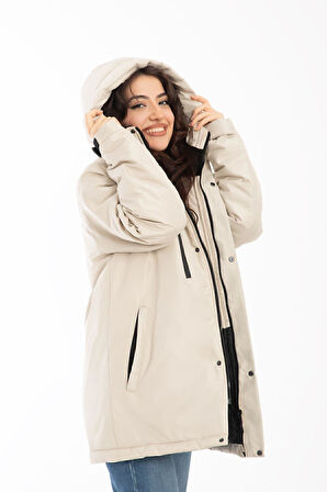 Spor Kadın Polarlı Su Ve Rüzgar Geçirmez Kapüşonlu Kışlık Mont & Kaban & Parka