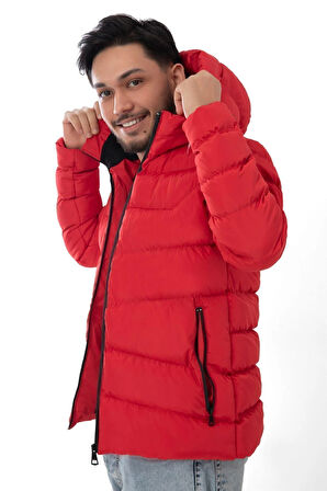 Spor Erkek Kapüşonlu Polarlı Kürklü Su Geçirmez Rüzgara Dayanıklı Şişme Mont Kaban Parka