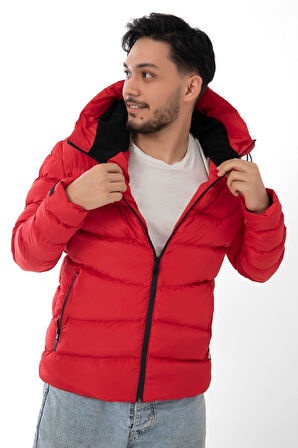 Spor Erkek Kapüşonlu Polarlı Kürklü Su Geçirmez Rüzgara Dayanıklı Şişme Mont Kaban Parka