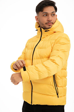Spor Erkek Kapüşonlu Polarlı Kürklü Su Geçirmez Rüzgara Dayanıklı Şişme Mont Kaban Parka