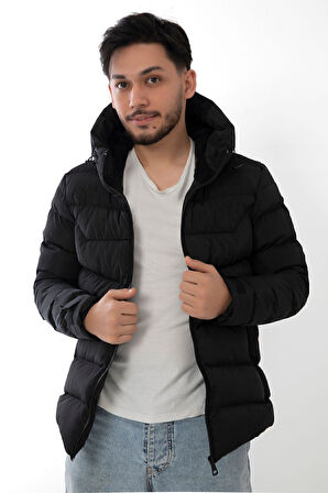 Spor Erkek Kapüşonlu Polarlı Kürklü Su Geçirmez Rüzgara Dayanıklı Şişme Mont Kaban Parka