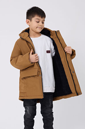 Spor Erkek Çocuk Kürklü Su Ve Rüzgar Geçirmez Kapüşonlu 3 Cep Kışlık Mont & Kaban & Parka
