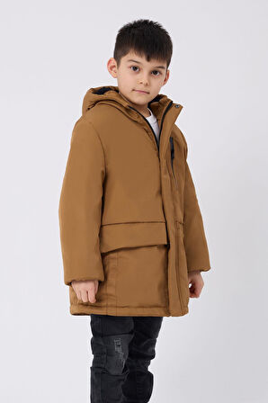 Spor Erkek Çocuk Kürklü Su Ve Rüzgar Geçirmez Kapüşonlu 3 Cep Kışlık Mont & Kaban & Parka