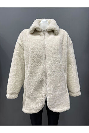 Spor Kadın Peluş Rüzgar Geçirmez Welsoft Çift Cepli Kışlık Mont Kaban