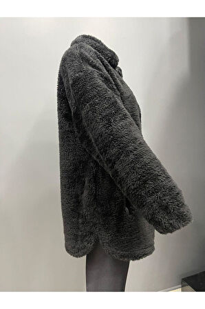 Spor Kadın Peluş Rüzgar Geçirmez Welsoft Çift Cepli Kışlık Mont Kaban