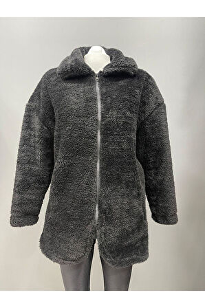 Spor Kadın Peluş Rüzgar Geçirmez Welsoft Çift Cepli Kışlık Mont Kaban