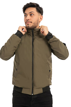 Spor Erkek Astarlı Dik Yaka Mevsimlik Cepli Su ve Rüzgar Geçirmez Mont