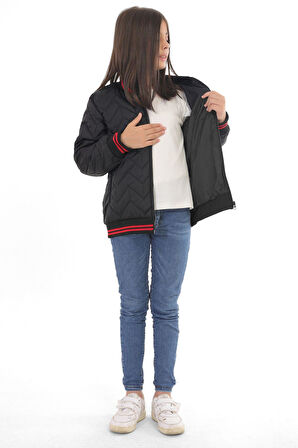 Spor Kız Çocuk Kolej Yaka Astarlı Su ve Rüzgar Geçirmez Fermuarlı Cep Mont Ceket