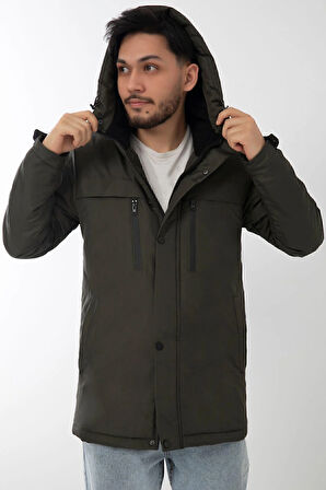 Spor Erkek Polarlı Kürklü Su Ve Rüzgar Geçirmez Kapüşonlu Kışlık Mont & Kaban & Parka