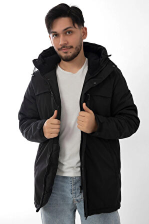 Spor Erkek Polarlı Kürklü Su Ve Rüzgar Geçirmez Kapüşonlu Kışlık Mont & Kaban & Parka
