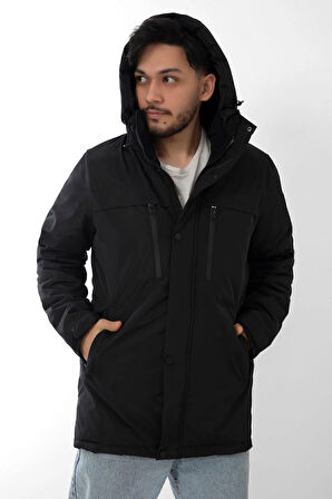 Spor Erkek Polarlı Kürklü Su Ve Rüzgar Geçirmez Kapüşonlu Kışlık Mont & Kaban & Parka