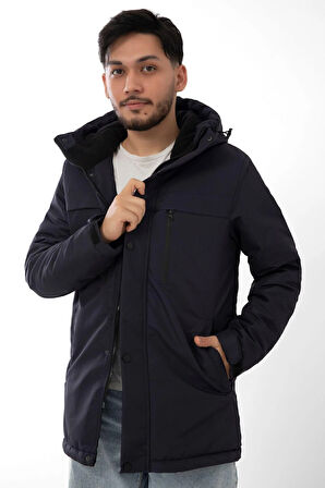Spor Erkek Polarlı Kürklü Su Ve Rüzgar Geçirmez Kapüşonlu Kışlık Mont & Kaban & Parka